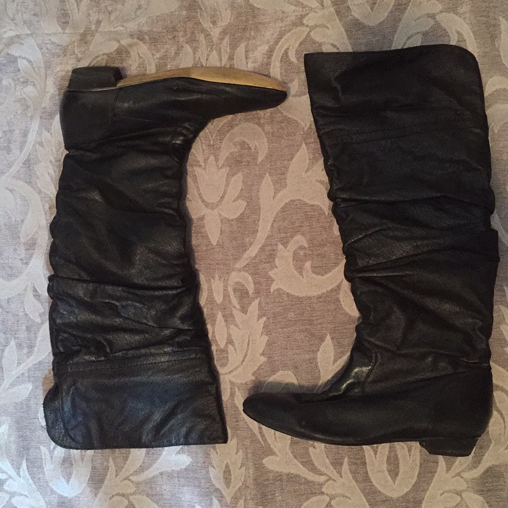 Black faux leather boots